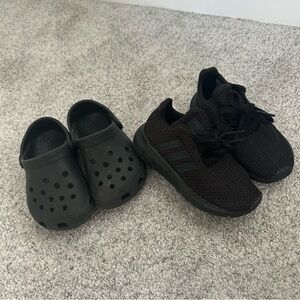 Baby adidas sneakers and crocs
